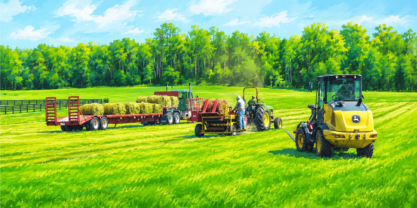 Sod harvesting equipment in the field