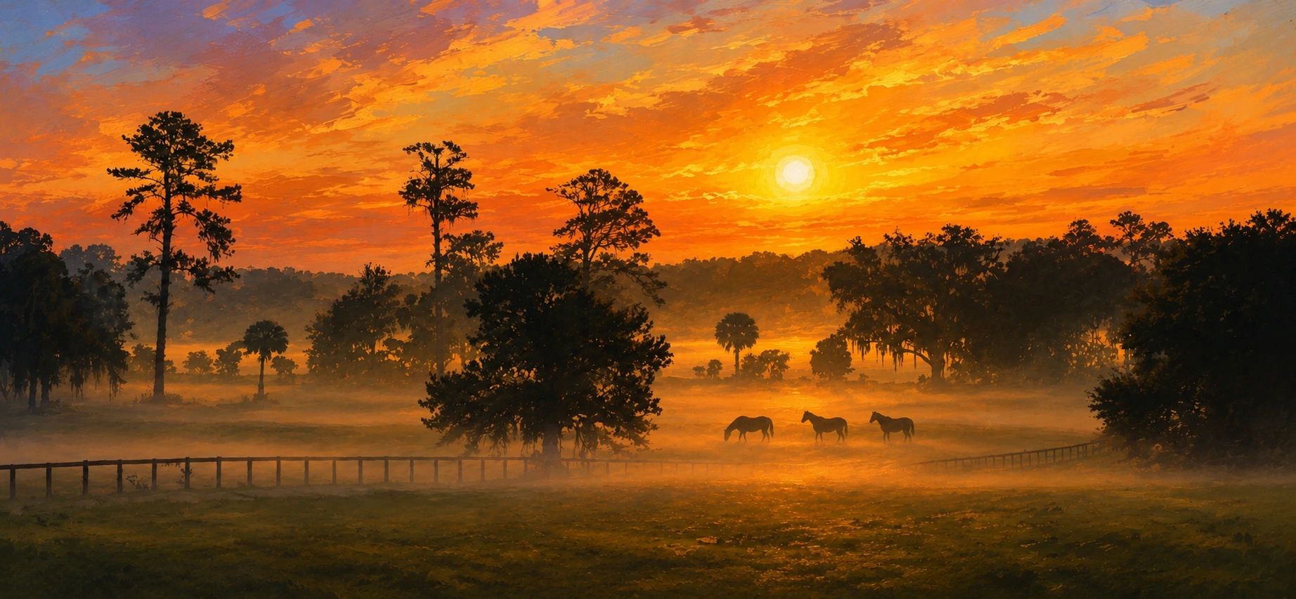 Cone Farms pasture maintenance at sunrise